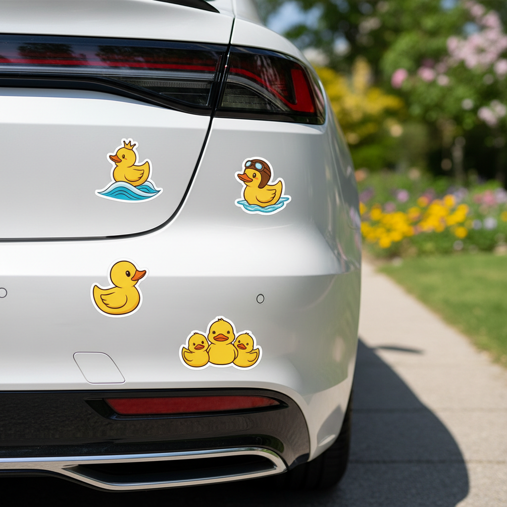 Duck stickers decorating a car bumper